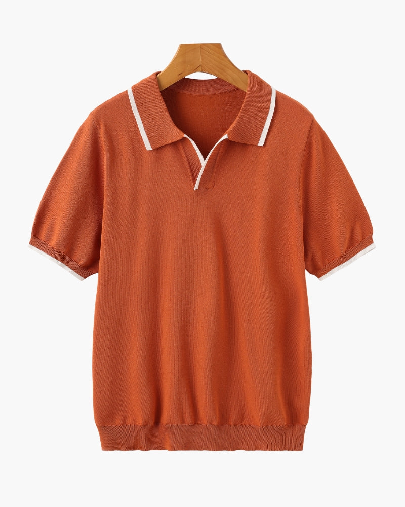 Men's Knit Polo Shirt with Contrasting Collar and Sleeves