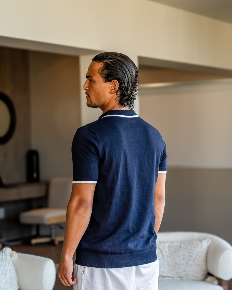 Men's Knit Polo Shirt with Contrasting Collar and Sleeves