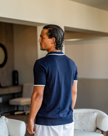 Men's Knit Polo Shirt with Contrasting Collar and Sleeves