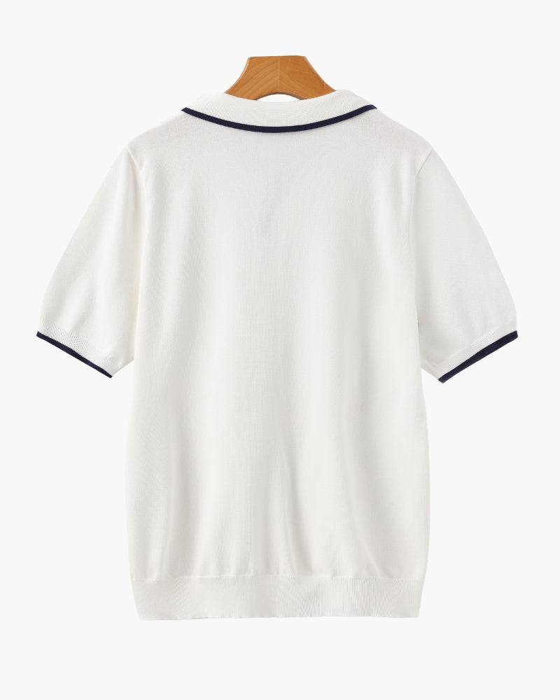 Men's Knit Polo Shirt with Contrasting Collar and Sleeves