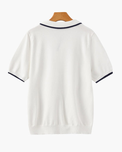 Men's Knit Polo Shirt with Contrasting Collar and Sleeves