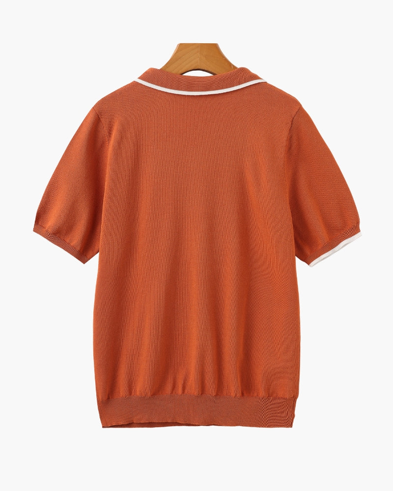Men's Knit Polo Shirt with Contrasting Collar and Sleeves