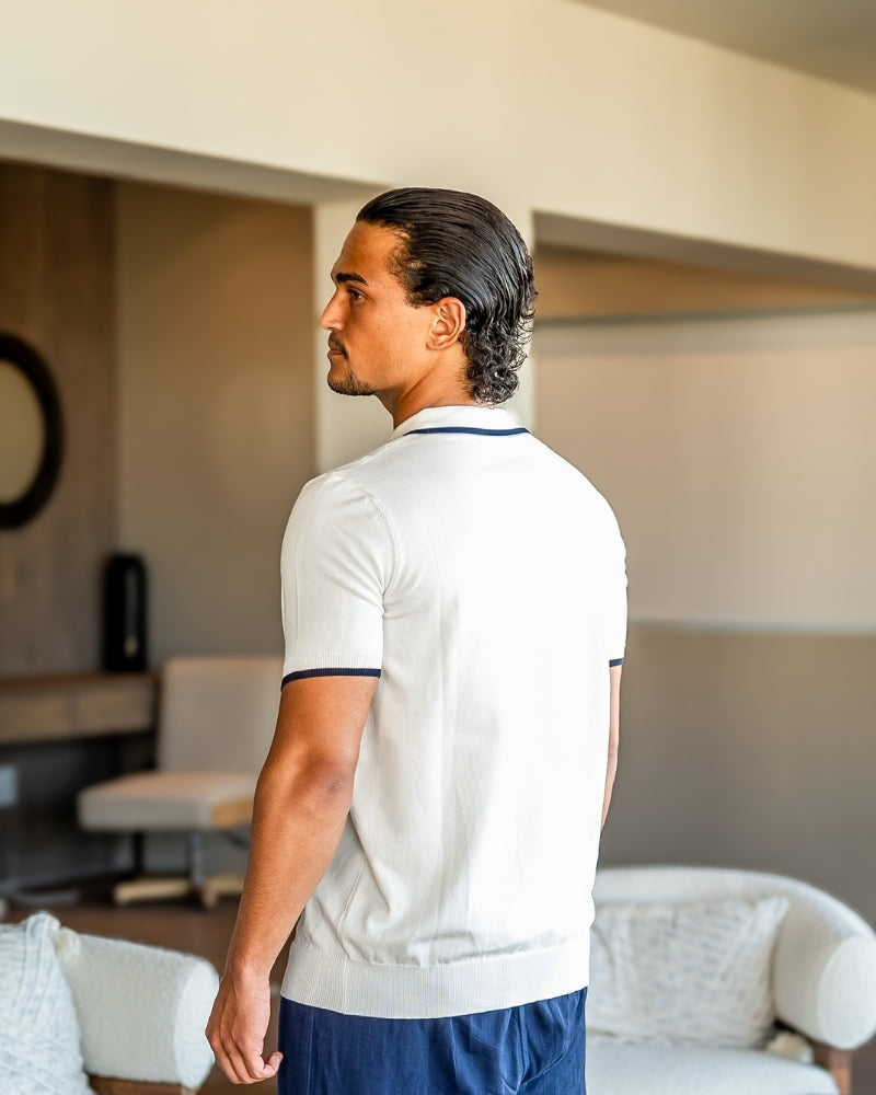 Men's Knit Polo Shirt with Contrasting Collar and Sleeves