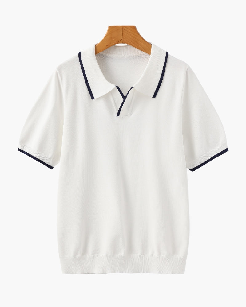 Men's Knit Polo Shirt with Contrasting Collar and Sleeves