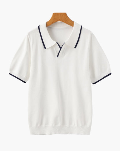 Men's Knit Polo Shirt with Contrasting Collar and Sleeves