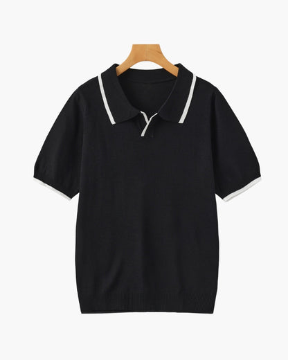 Men's Knit Polo Shirt with Contrasting Collar and Sleeves