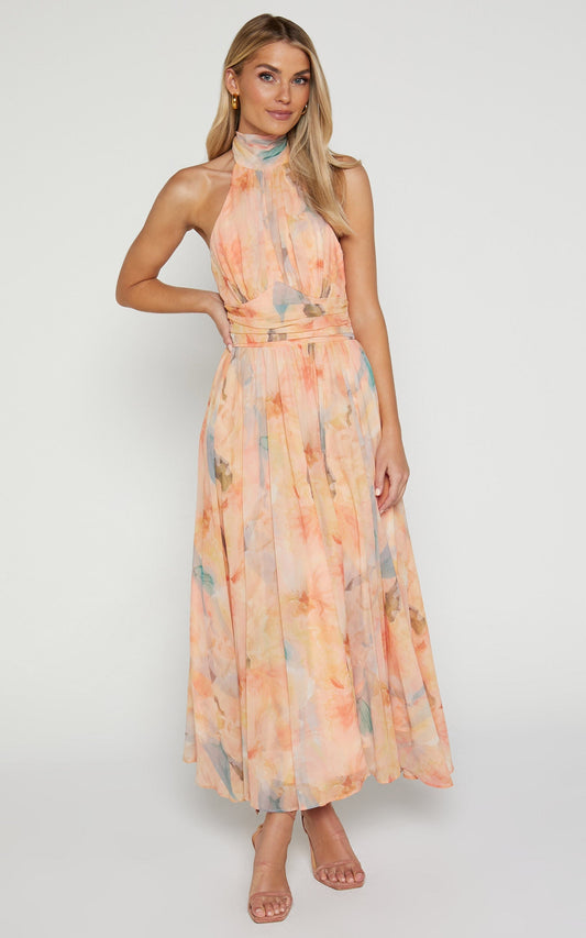 Vestido Largo de Verano para Mujer con Escote Americano, Espalda Descubierta y Estampado Artístico – Mezcla de Algodón