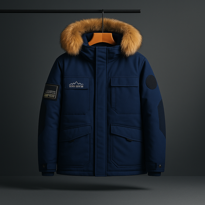 Parka Uomo Invernale con Cappuccio e Quattro Tasche Frontali – Stile Funzionale – Pelliccia Look