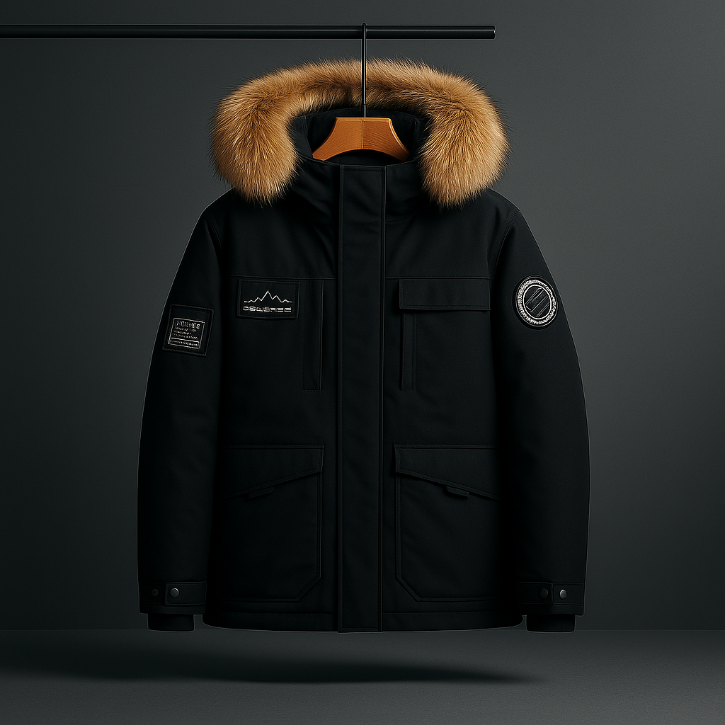 Parka Uomo Invernale con Cappuccio e Quattro Tasche Frontali – Stile Funzionale – Pelliccia Look