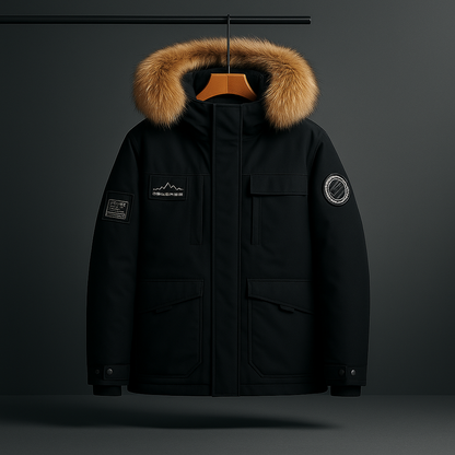 Parka Uomo Invernale con Cappuccio e Quattro Tasche Frontali – Stile Funzionale – Pelliccia Look