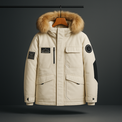 Parka Uomo Invernale con Cappuccio e Quattro Tasche Frontali – Stile Funzionale – Pelliccia Look