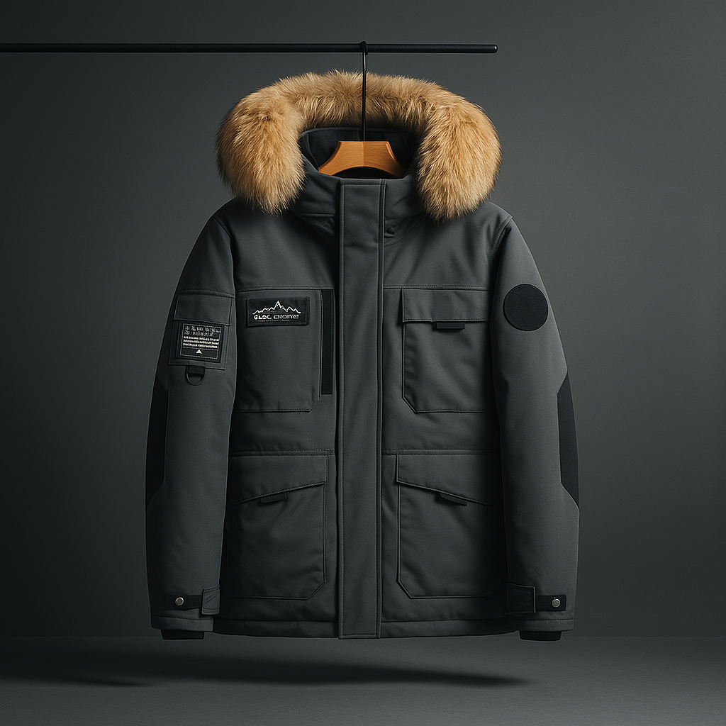 Parka Uomo Invernale con Cappuccio e Quattro Tasche Frontali – Stile Funzionale – Pelliccia Look