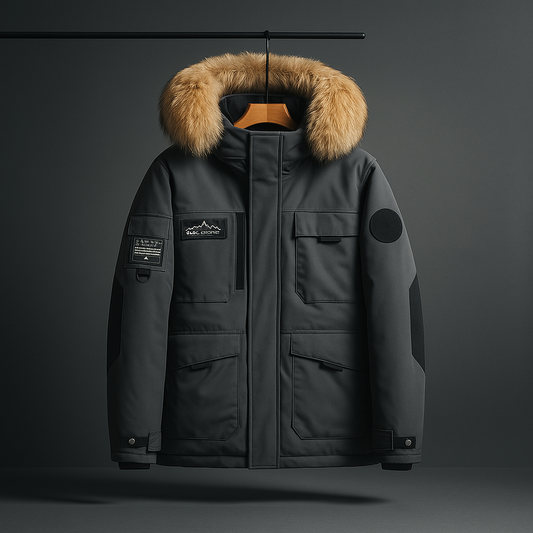 Parka Uomo Invernale con Cappuccio e Quattro Tasche Frontali – Stile Funzionale – Pelliccia Look