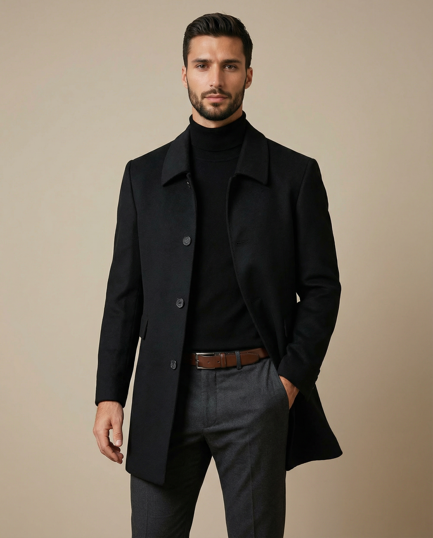 Cappotto Uomo Invernale Aderente con Bottoni Nascosti – Design Elegante e Strutturato
