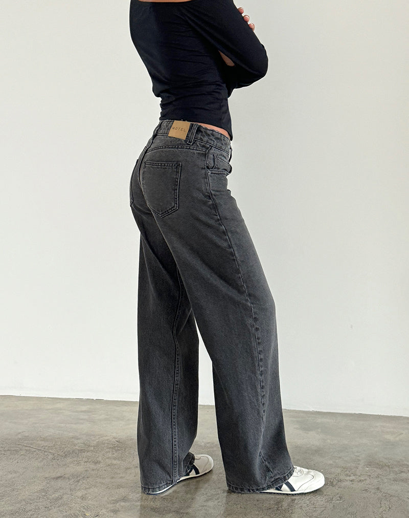 Jeans Dame Lige Ben Lav Talje Fem Lommet Sort Grå Vasket – Denim Stil