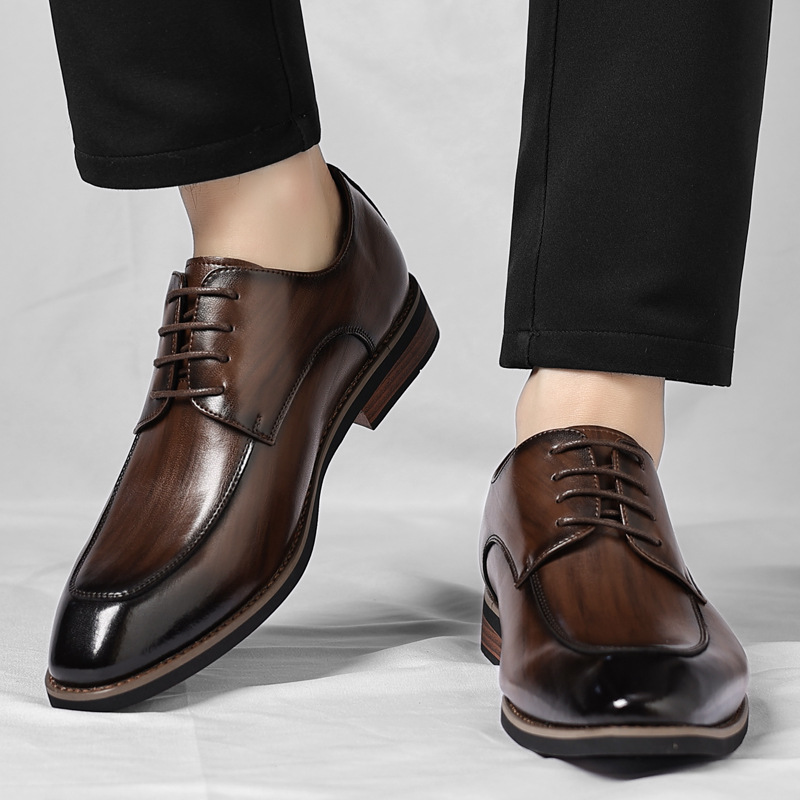 Zapatos derby para hombre de cuero de plena flor con puntera dividida y cordones