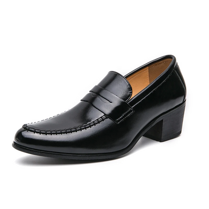 Men's Slip-On Design Loafers with Block Heel and Hand-Stitched Seams