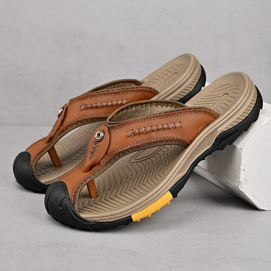 Men's Sandals with Contoured Insole and Faux Leather Straps – Comfort and Stability