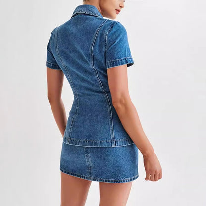 Complete Women's Two-Piece Set with Shirt and Miniskirt – Elegant Style
