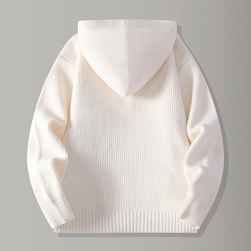 Cardigan Uomo con Cappuccio in Maglia a Coste e Chiusura con Bottoni – Maglia Style