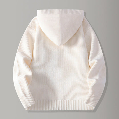 Cardigan Uomo con Cappuccio in Maglia a Coste e Chiusura con Bottoni – Maglia Style