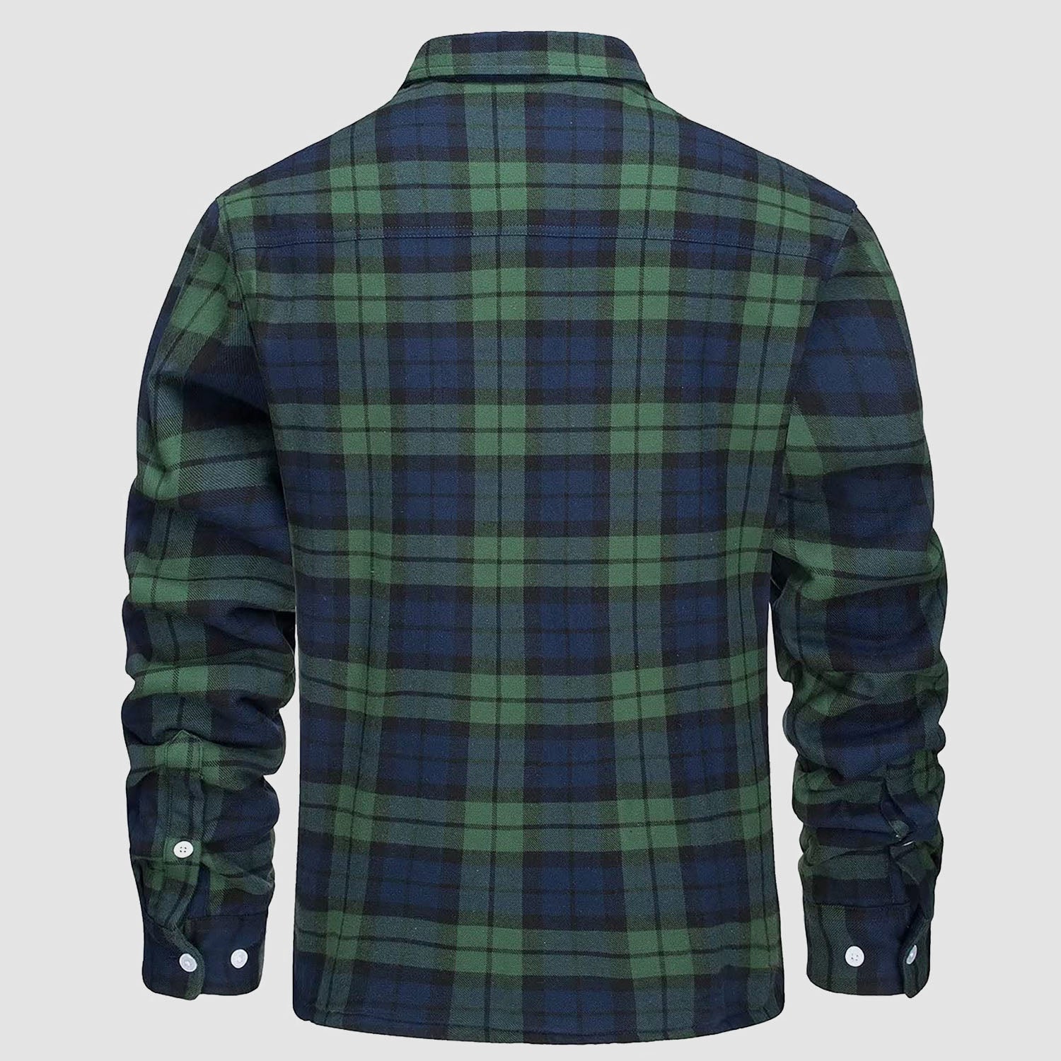 Camicia a quadri verde e blu da uomo, maniche lunghe, stile casual, tessuto flanella, ideale per moda autunnale e invernale.