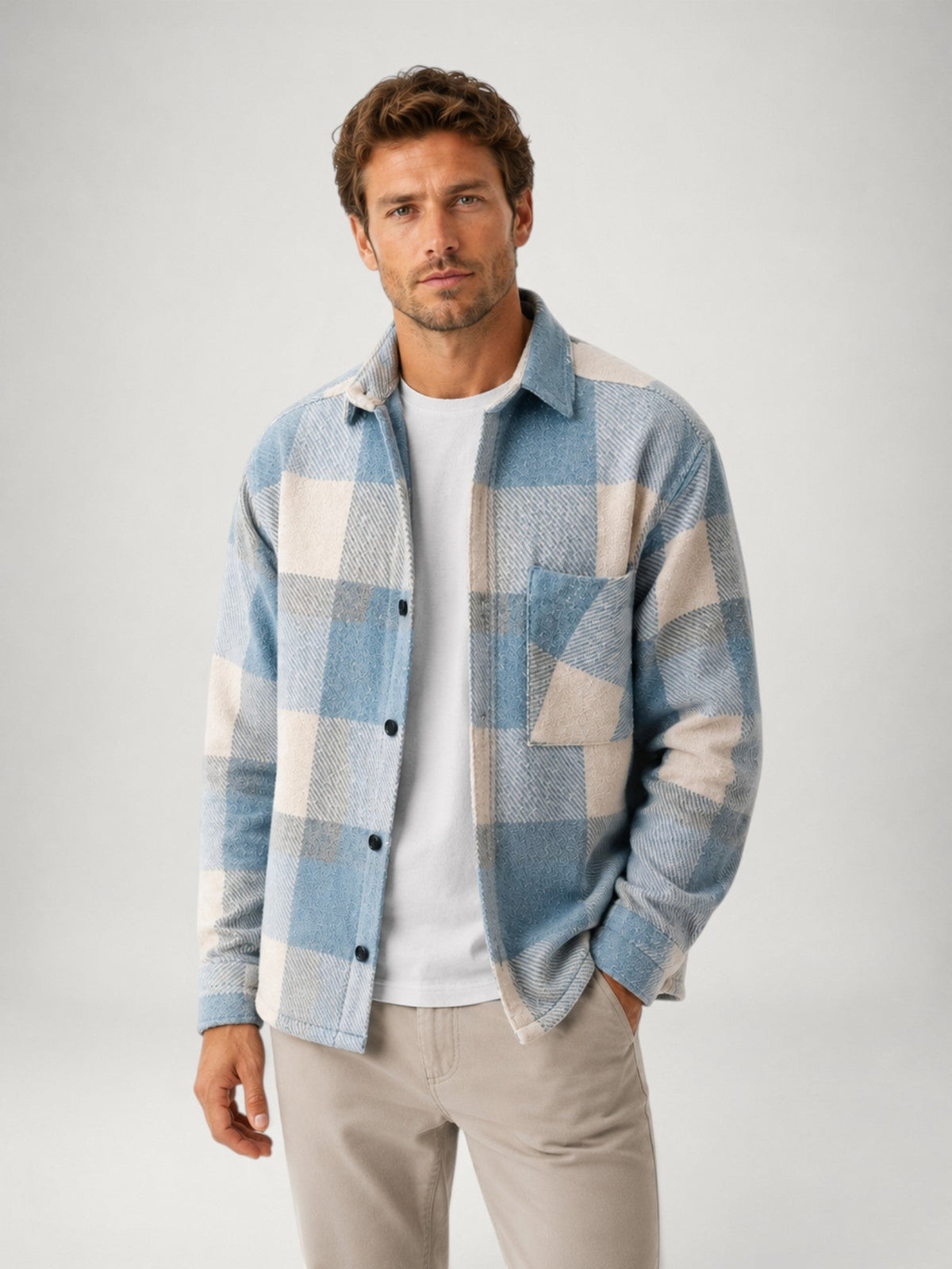 Men’s Autumn Plaid Flannel Shirt, Comfortable Fit, Button Closure and Long Sleeves.