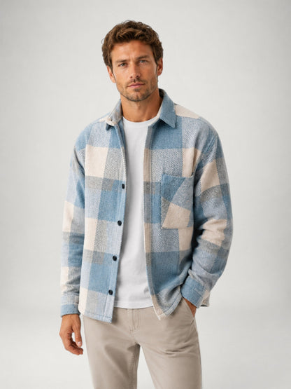 Men’s Autumn Plaid Flannel Shirt, Comfortable Fit, Button Closure and Long Sleeves.