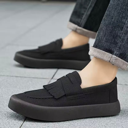 Men's Suede Slip-On Moccasins with Fringe and Padded Insole