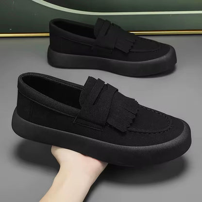 Men's Suede Slip-On Moccasins with Fringe and Padded Insole