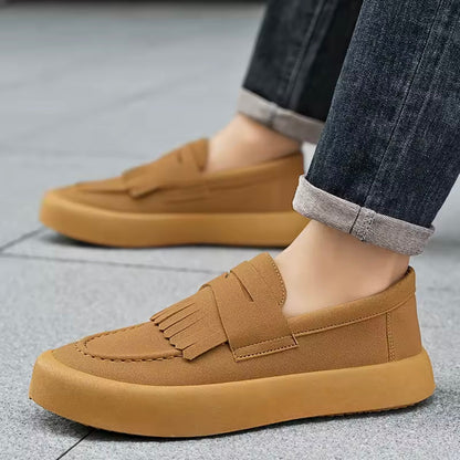 Men's Suede Slip-On Moccasins with Fringe and Padded Insole