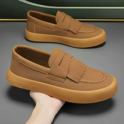 Men's Suede Slip-On Moccasins with Fringe and Padded Insole