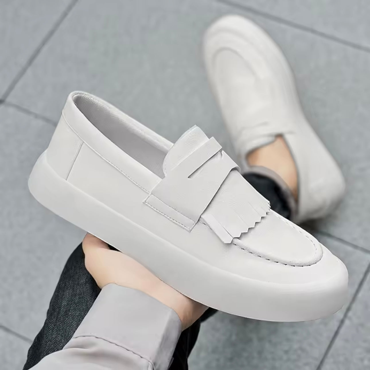 Men's Suede Slip-On Moccasins with Fringe and Padded Insole