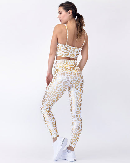 Leggings Donna a Vita Alta con Stampa Leopardata Metallizzata – Stile Sportivo