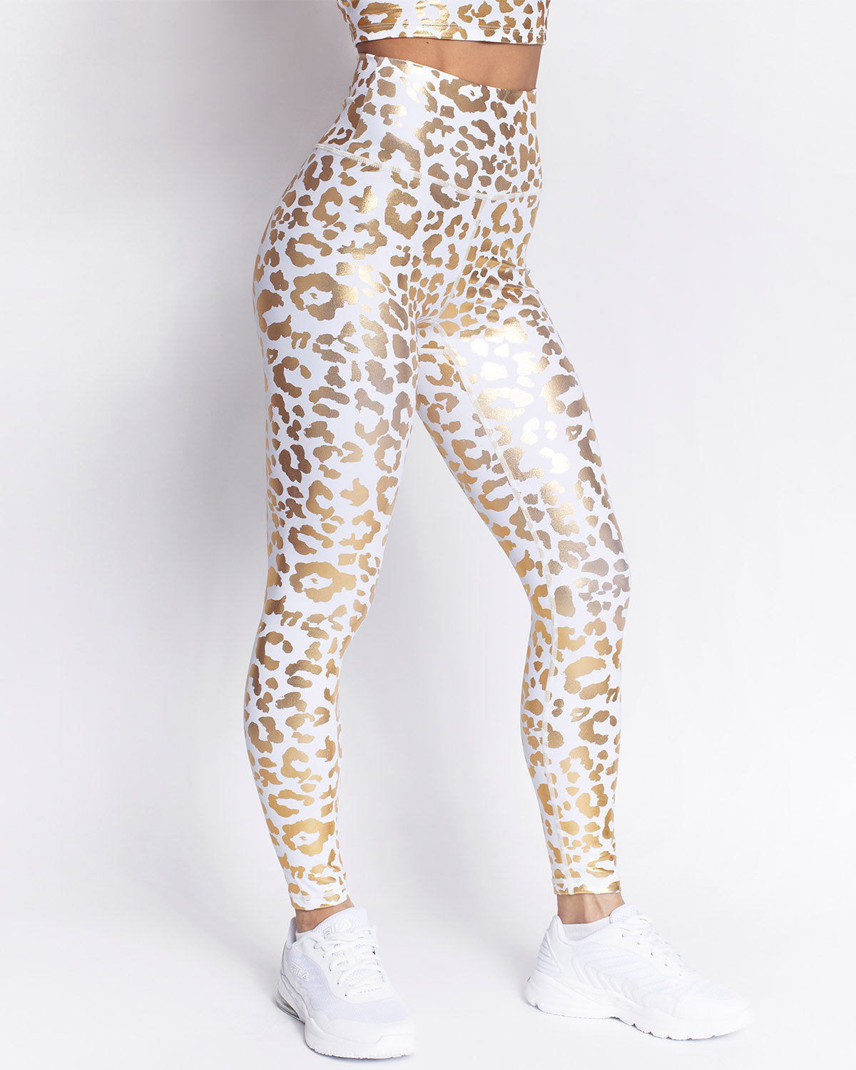 Leggings Donna a Vita Alta con Stampa Leopardata Metallizzata – Stile Sportivo