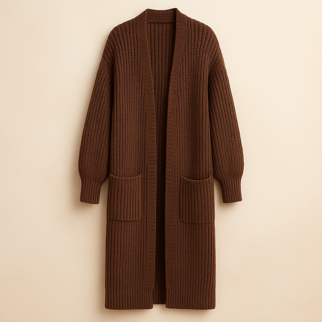 Women's Long Cardigan in Knit, Open Front, Oversized Fit