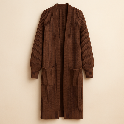 Women's Long Cardigan in Knit, Open Front, Oversized Fit