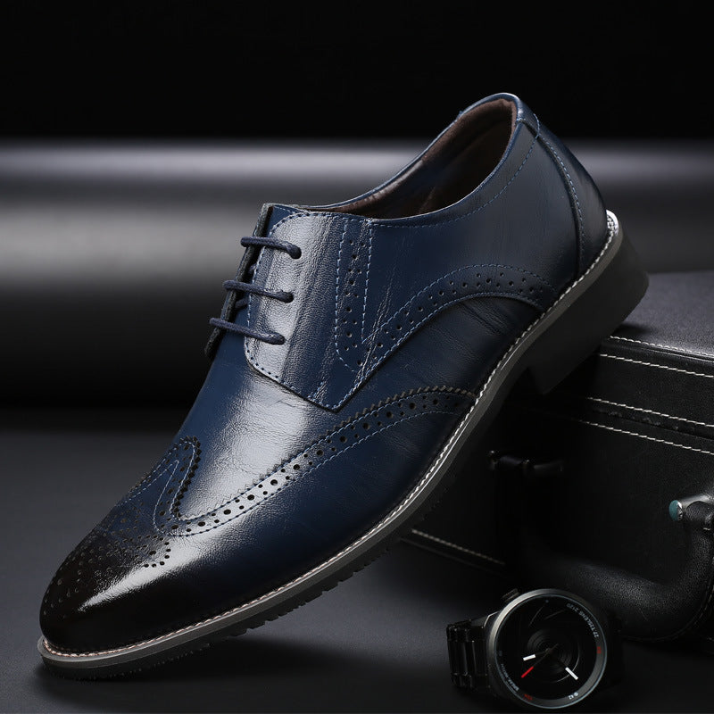 Men's Dress Shoes, Brogue Style with Decorative Perforations and Reinforced Heel.