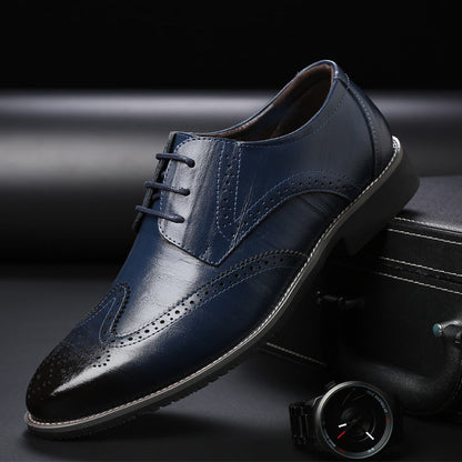 Men's Dress Shoes, Brogue Style with Decorative Perforations and Reinforced Heel.