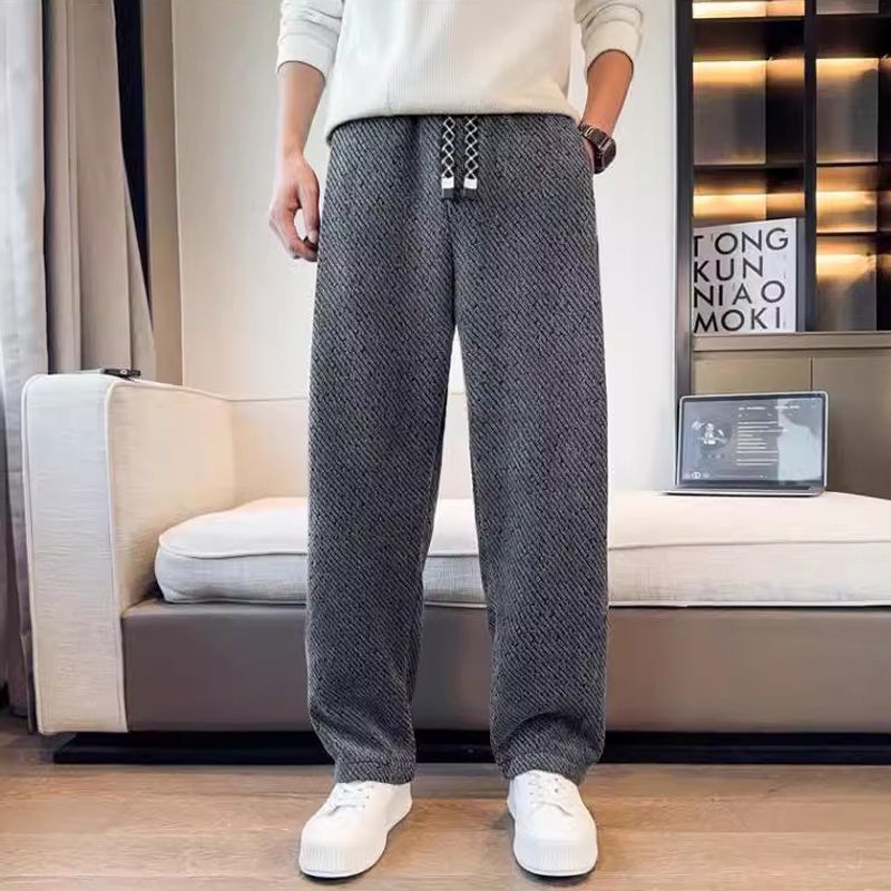 Pantaloni Uomo a Gamba Dritta con Vita Elasticizzata – Vestibilità Rilassata e Tessuto Testurizzato