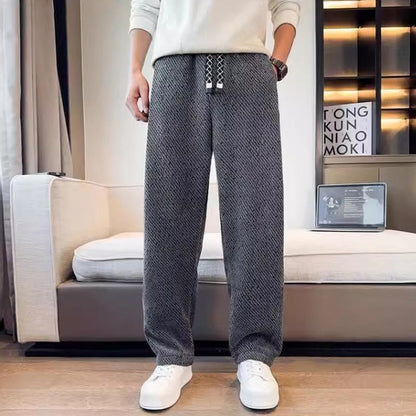 Pantaloni Uomo a Gamba Dritta con Vita Elasticizzata – Vestibilità Rilassata e Tessuto Testurizzato