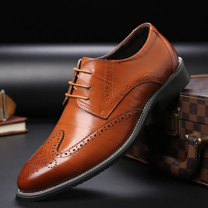 Men's Dress Shoes, Brogue Style with Decorative Perforations and Reinforced Heel.