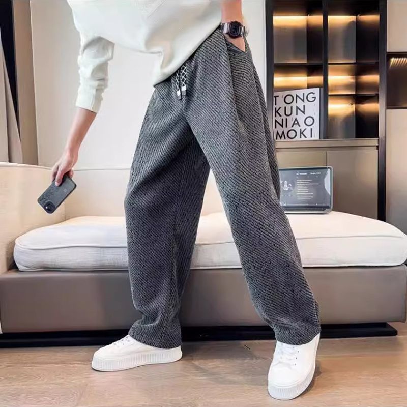 Pantaloni Uomo a Gamba Dritta con Vita Elasticizzata – Vestibilità Rilassata e Tessuto Testurizzato