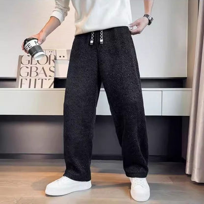 Pantaloni Uomo a Gamba Dritta con Vita Elasticizzata – Vestibilità Rilassata e Tessuto Testurizzato