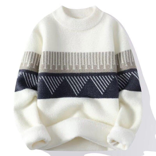Men's Autumn Sweater in Knit with Crew Neck and Scandinavian Pattern – Knit Style
