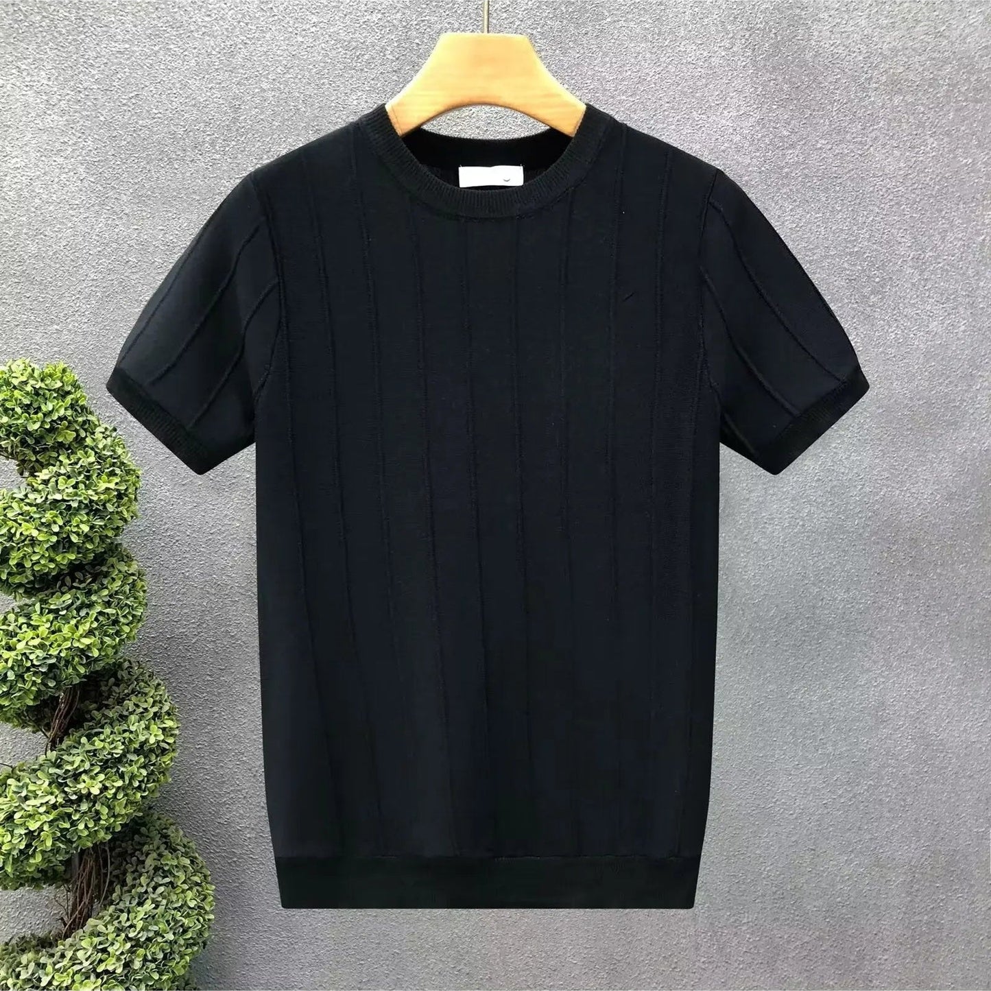 Camiseta de hombre de canalé con cuello redondo y mangas cortas