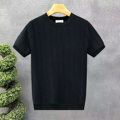 Camiseta de hombre de canalé con cuello redondo y mangas cortas
