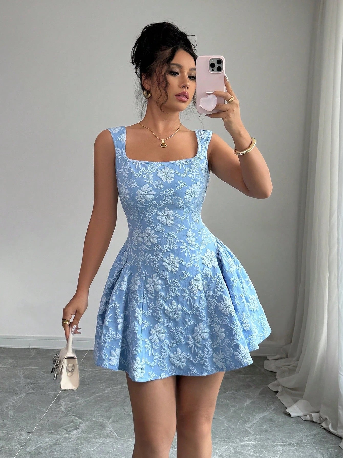 Women's Mini Dress with Floral Print and Flared Design – Casual Summer Dress
