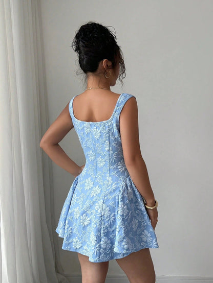 Women's Mini Dress with Floral Print and Flared Design – Casual Summer Dress