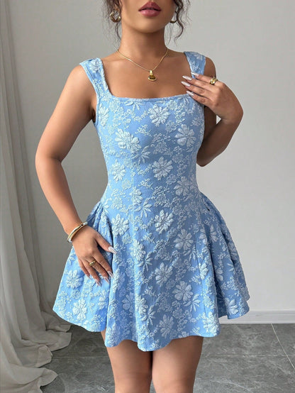 Women's Mini Dress with Floral Print and Flared Design – Casual Summer Dress